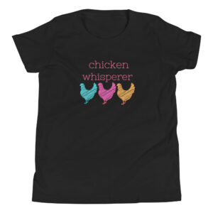 the kids farm chicken whisperer t-shirt is available in multiple colors and sizes