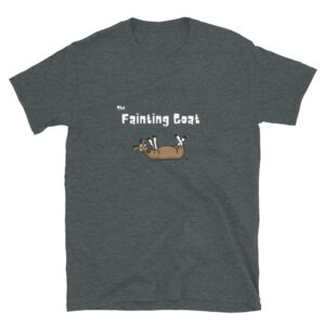 The fainting goat adult unisex t-shirt in the color dark heather grey