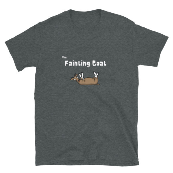 The fainting goat adult unisex t-shirt in the color dark heather grey