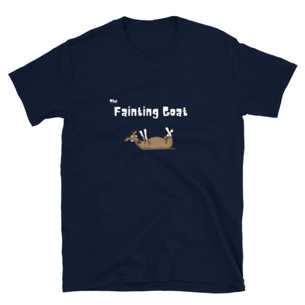 The fainting goat adult unisex t-shirt in the color navy blue